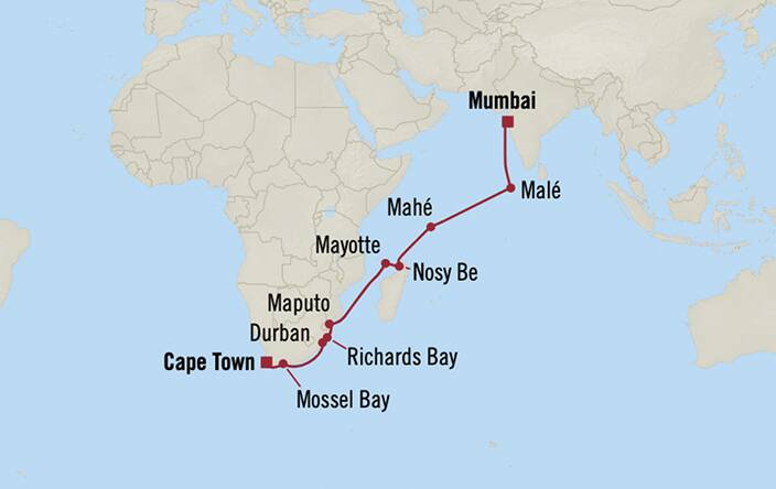 オーシャニア クルーズ18日間 ケープタウン 南アフリカ ムンバイ インド