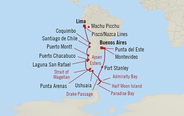 South America Luxury Cruise - Lima (Callao) to Buenos Aires on Dec 20, 2023