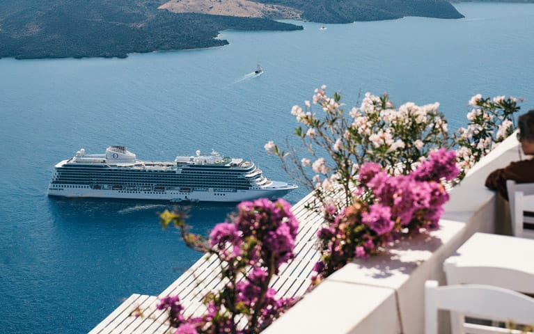 Oceania Cruises Vista ship in Santorini, Greece